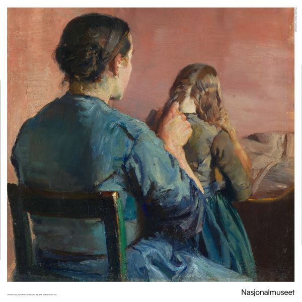 Plakat 50 x 50 cm. Christian Krohg, «Håret flettes»