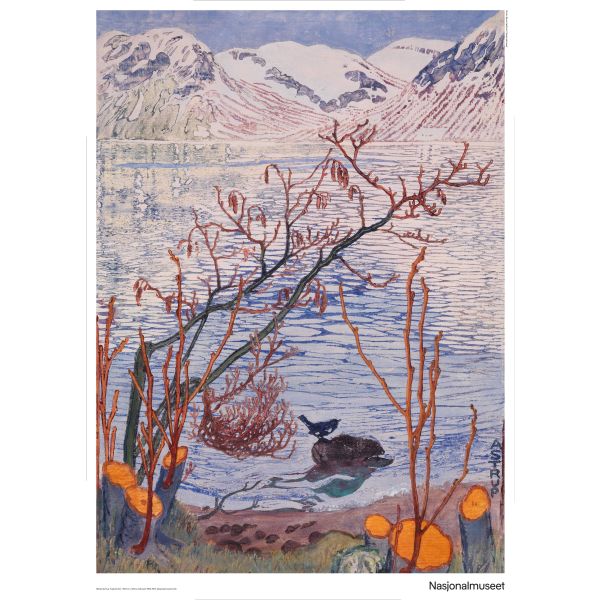 Plakat 50 x 70 cm. Nikolai Astrup, «Fugl på sten»