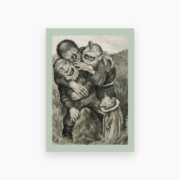 Kort. Theodor Kittelsen. Da slo trollene latterdøren opp på vid vegg