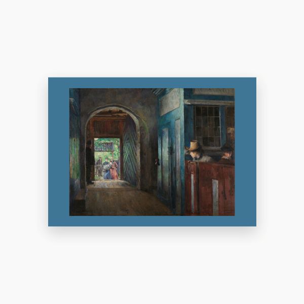 Postkort. Harriet Backer «Barnedåp i Tanum kirke»