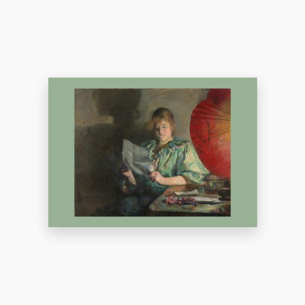 Postkort. Harriet Backer.  Aften, interiør