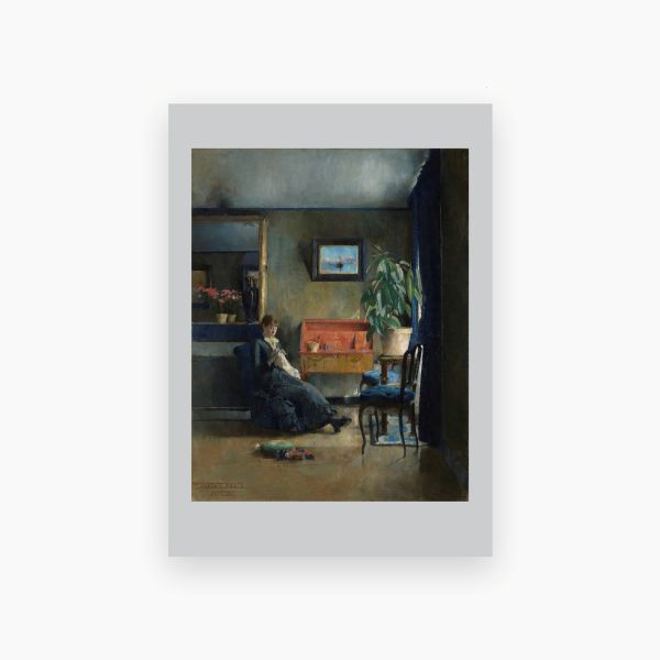 Postkort. Harriet Backer. Blått interiør 