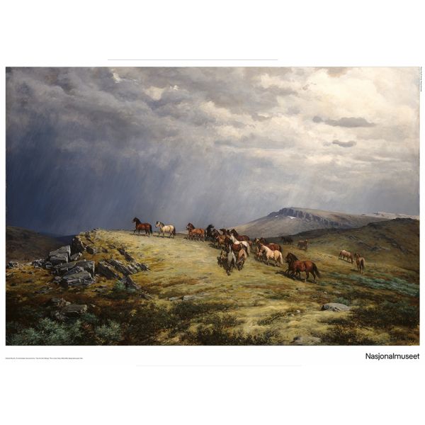 Plakat 50 x 70 cm. Peter N. Arbo, «Hester på fjellet»