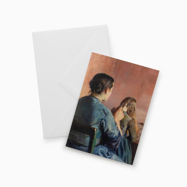 Kort med konvolutt. Christian Krohg, «Håret flettes»