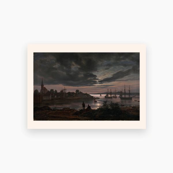 Postkort. Johan Christian Dahl, «Larvik havn i måneskinn».jpg