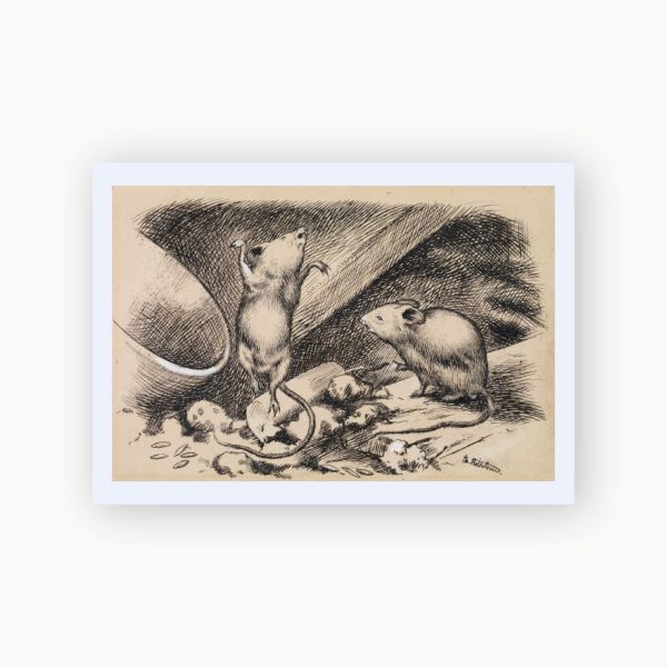 Postkort. Theodor Kittelsen, «Og så ble hun ør i toppen og fikk det i føttene, så hun tok til å renne og springe fra den ene øltønna og opp på den andre»