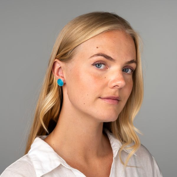 Øredobber. Nora Gulbrandsen, «Modell 1865». Turkis emalje og sølv
