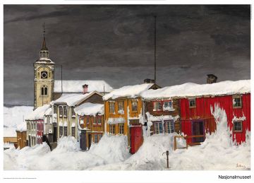 Poster 50 x 70 cm. Harald Sohlberg, "Street in Røros in Winter"