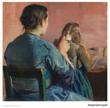 Poster 50 x 50 cm. Christian Krohg, "Braiding her Hair"
