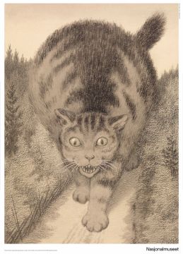Poster 50 x 70 cm.  Theodor Kittelsen, " Then the Tabby went far, and farther than far"