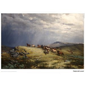 Plakat 50 x 70 cm. Peter N. Arbo, «Hester på fjellet»