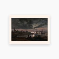 Postkort. Johan Christian Dahl, «Larvik havn i måneskinn»  